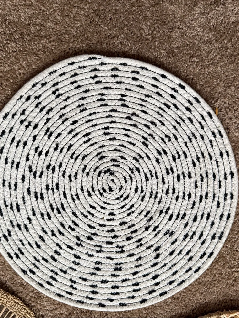 Hobby Lobby Round Placemats Set in Black, Natural, and White